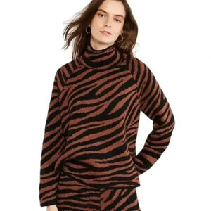 Ann Taylor Penny Brown Lurex Glitter Sparkly Zebra Mock Neck Sweater Size Medium